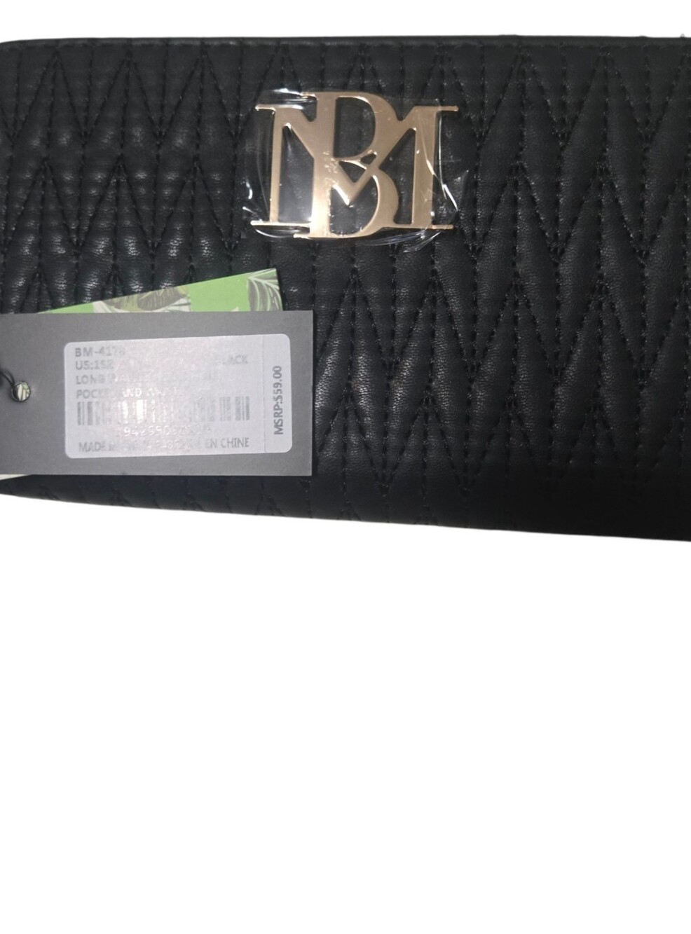 Badgley Mischka Black Quilted Wallet Wristlet BM Logo Designer Wallet NEW
